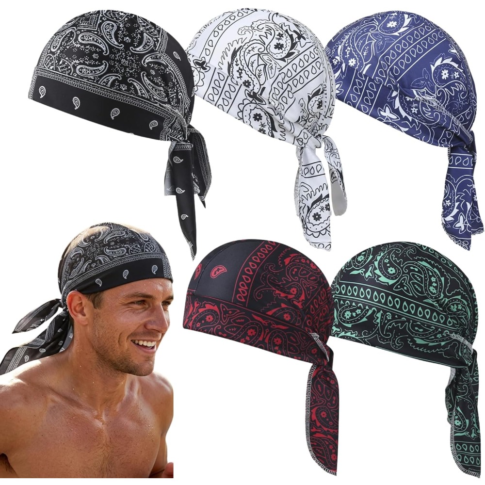 Aero Cycling Helmet - 1-5 個冷却スカルキャップヘルメットライナー通気性汗吸収ヘッドラップバンダナ帽子男性女性用ペイズリーサイクリングランニングキャップ
