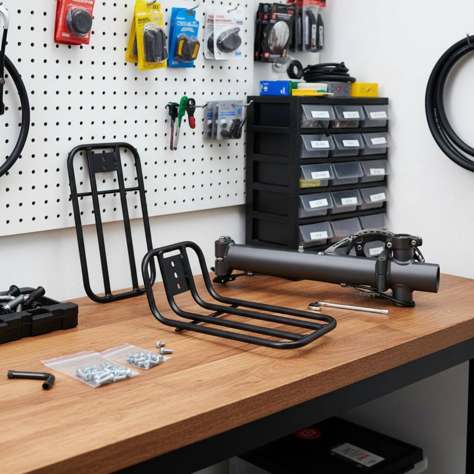 Bike Cargo Rack - 折りたたみ自転車用フロント荷物ラック 頑丈な構造 二輪車用フロントキャリアブロックラック 通勤者やツーリングに最適な大容量