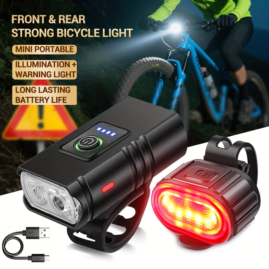Cycling Gear Charging Station - フロント＆リア自転車ライトセット、USB充電式1200LM MTBヘッドライト、屋外自転車夜間走行安全用LEDテールライト