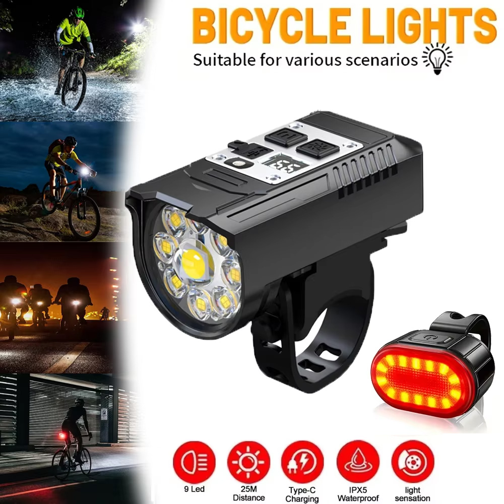 Cycling Gear Charging Station - 9 LED 自転車ヘッドライト USB 充電式自転車ランプ超高輝度ハンドルバーライト屋外防水サイクリングフロントライト