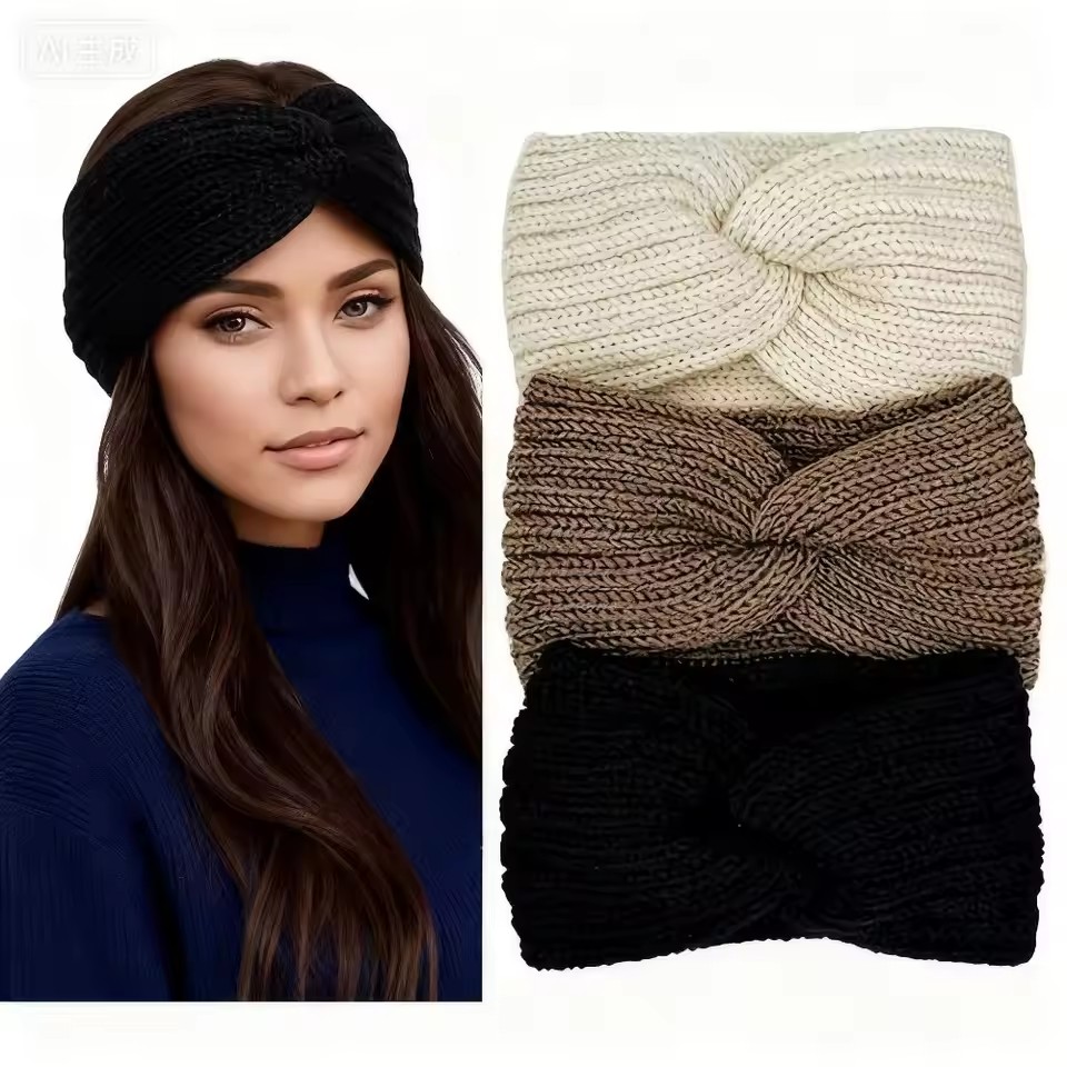 Cycling Gear Weather - 女性用冬用暖かいヘッドバンド - 厚手のニット耳ストラップヘアアクセサリー、冬用ヘッドバンド、防寒用品、スタイリッシュな帽子