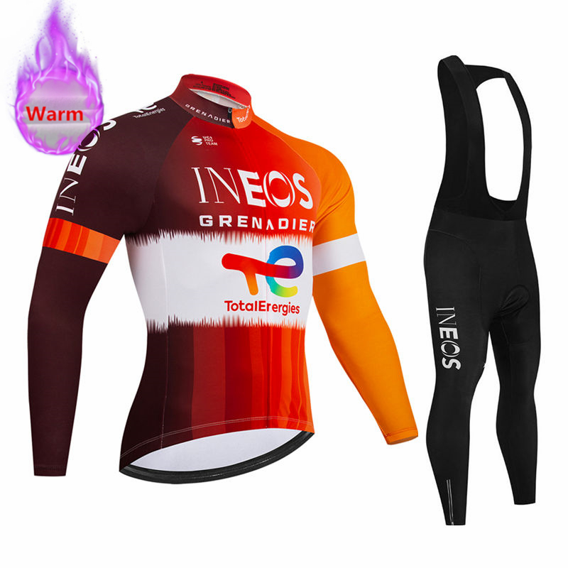 Cycling Gear Outfit - Ineos チーム冬用長袖サーマルフリースサイクリングジャージセットビブパンツ Ropa Ciclismo 自転車服 MTB